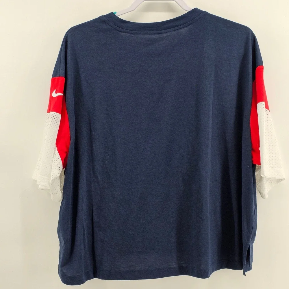 Nike New England Patriots T-Shirt Womens XXL Navy Blue Cropped Mesh NWT